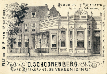 711531 Voorzijde van een nota van “De Vereeniging”, Café-Restaurant, D. Schoonenberg, Mariaplaats [15] bij de ...